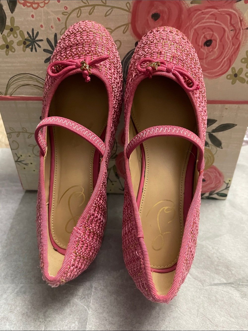 Sam Edelman Pink Mary Jane Woven Ballet Flats size 3